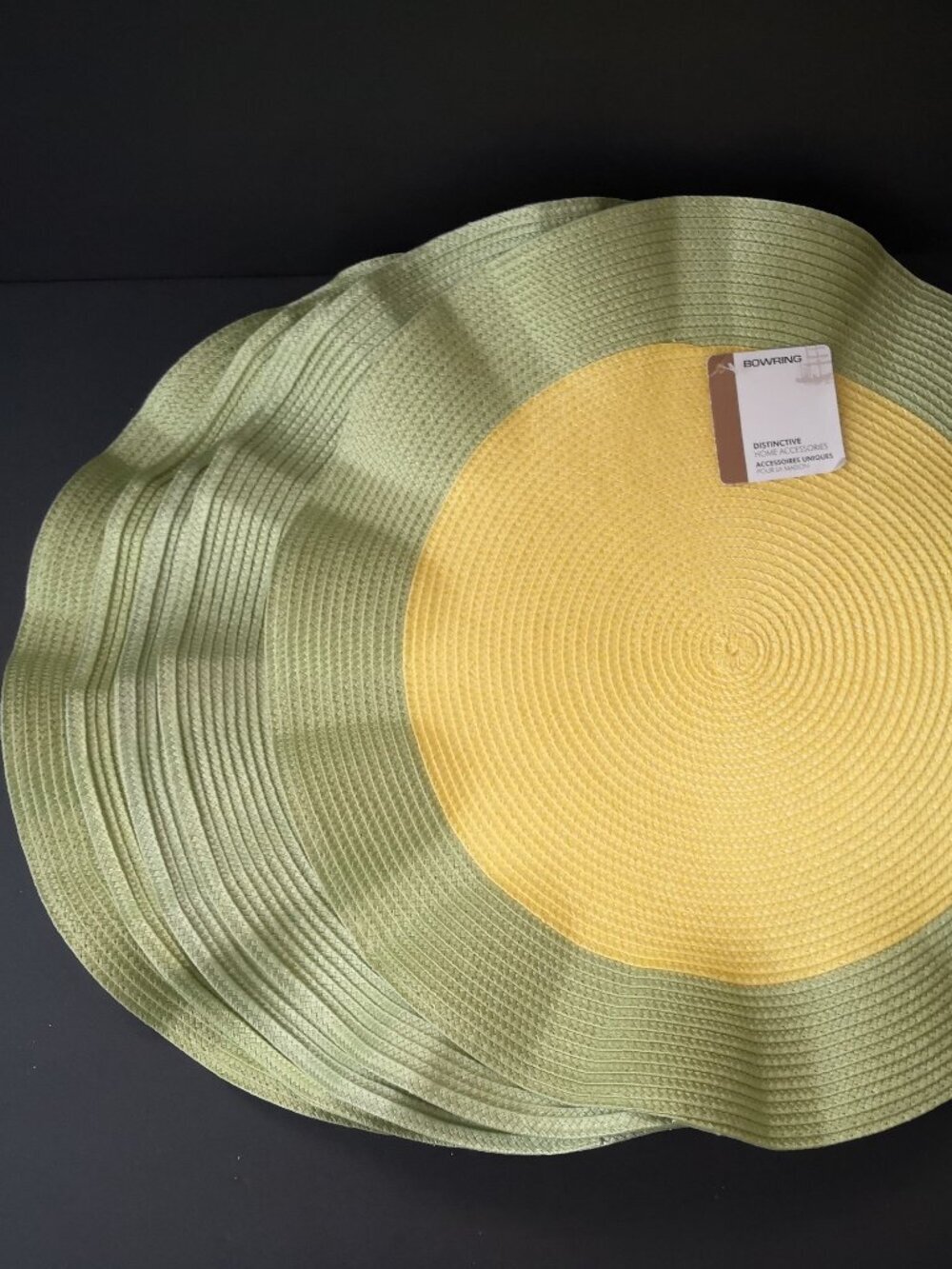 Bowring Jillian Round Yellow & Green Ruffle Edge Placemats - Set of 5